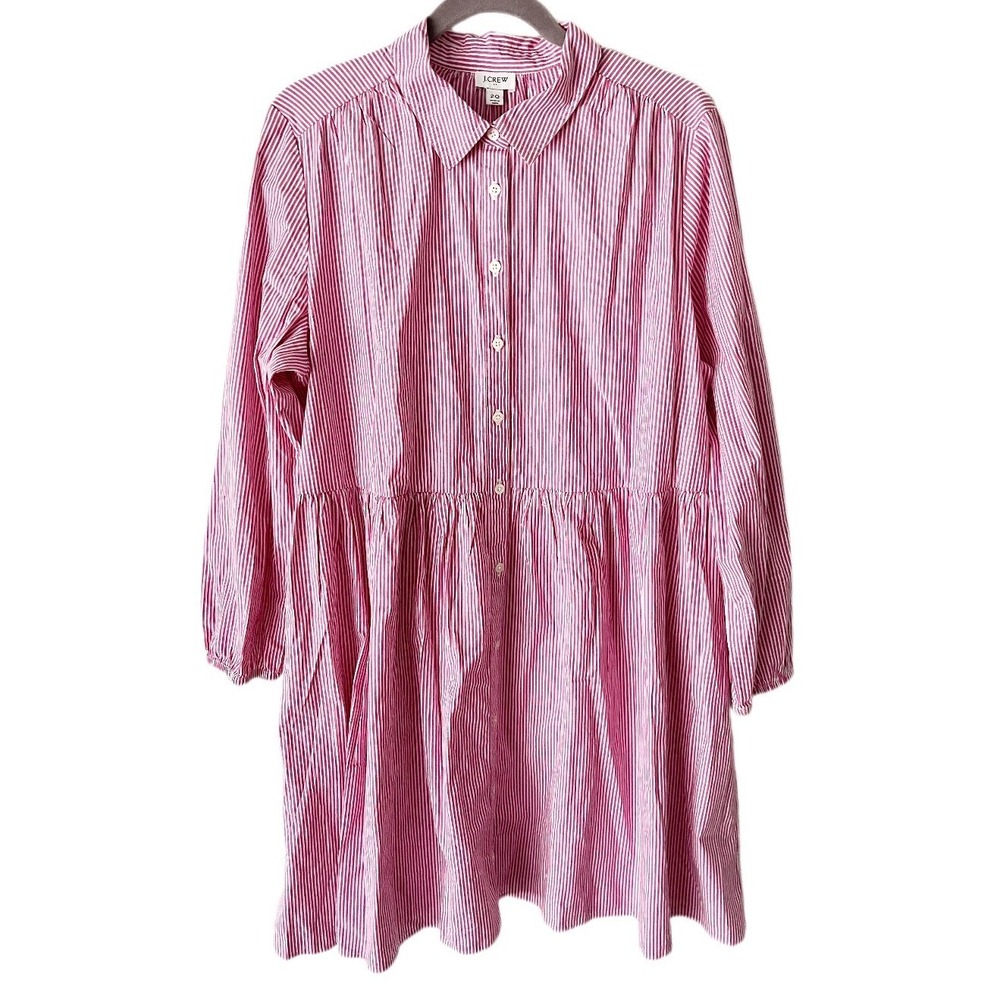 J. Crew Button Front Mini Dress Pink White Stripe Size 20 NWT Soft Azalea Ivory